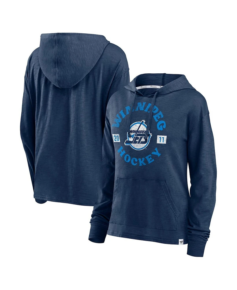Fanatics Women's Heather Navy Winnipeg Jets Faded Pullover Hoodie