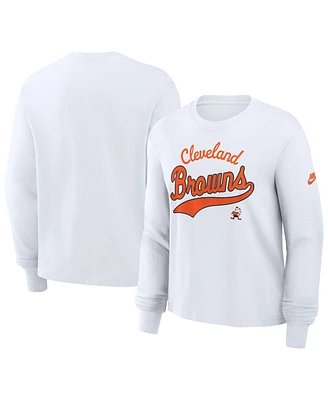 Nike Women's White Cleveland Browns Essential Long Sleeve Boxy T-Shirt