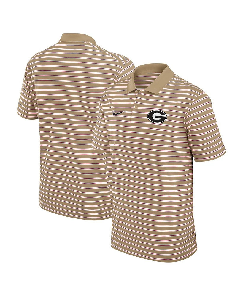Nike Men's Tan Georgia Bulldogs Athletic Prep Striped Performance Polo Shirt