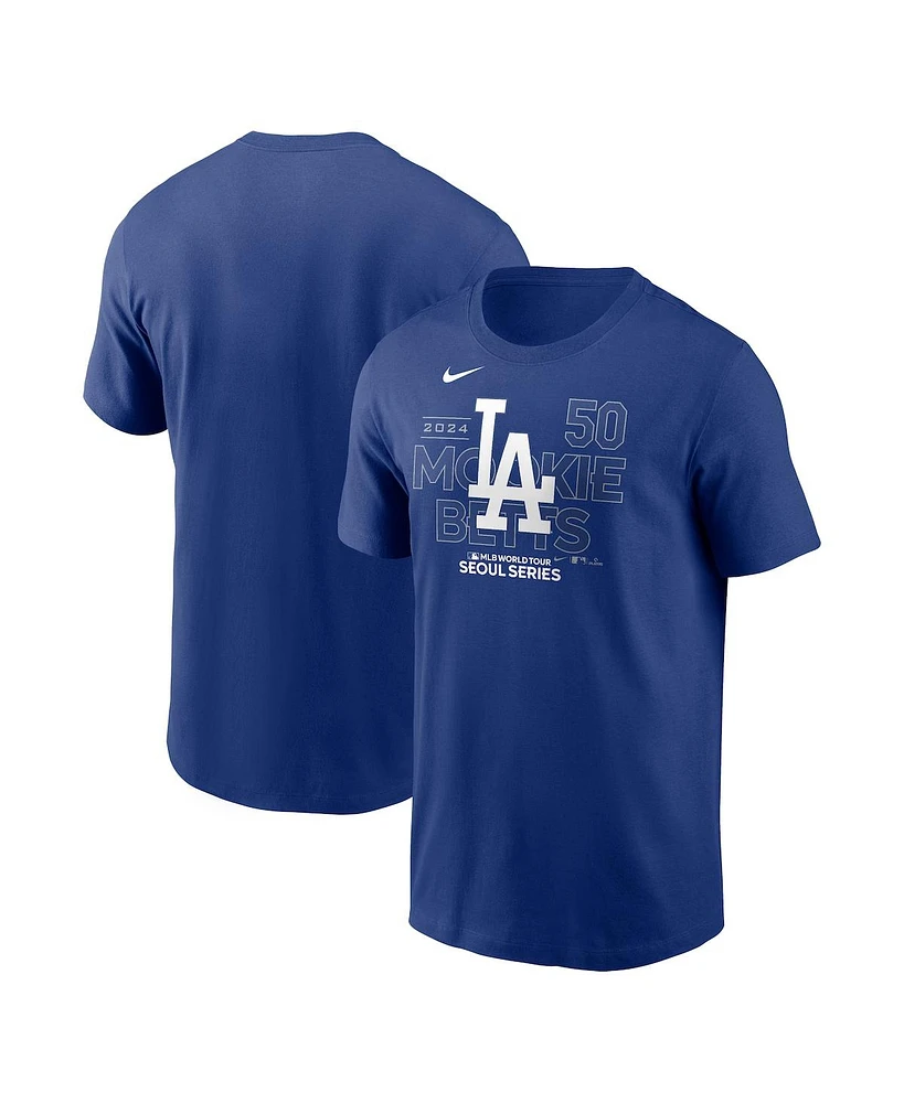 Nike Men's Mookie Betts Royal Los Angeles Dodgers 2024 Mlb World Tour Seoul Series Player Name Number Event Stack T-Shirt
