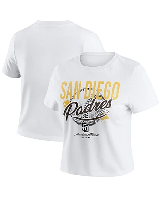 Wear by Erin Andrews Women's White San Diego Padres Distressed Cropped Baby T-Shirt