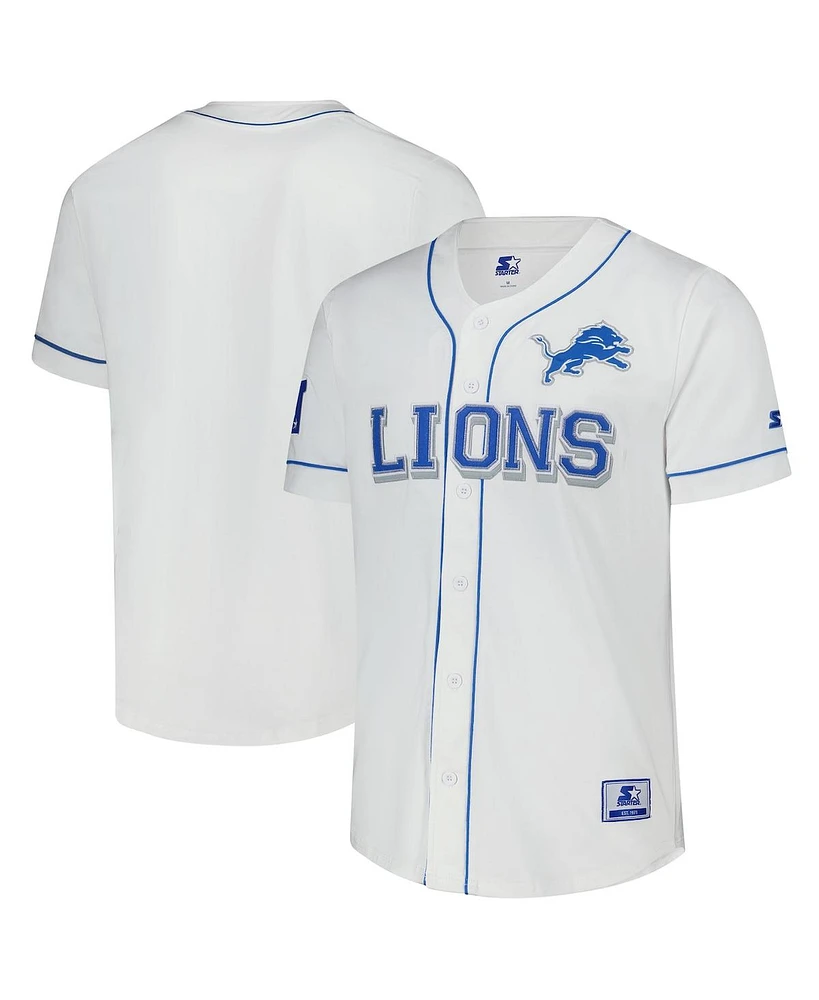Starter Men's White Detroit Lions Relay Full-Button Baseball Jersey