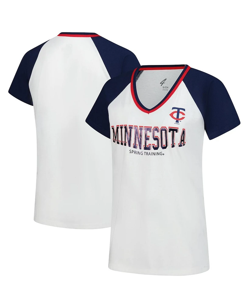 G-iii 4Her by Carl Banks Women's White/Navy Minnesota Twins Ball Park Raglan V-Neck T-Shirt