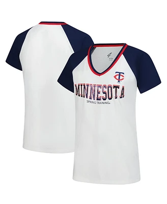 G-iii 4Her by Carl Banks Women's White/Navy Minnesota Twins Ball Park Raglan V-Neck T-Shirt