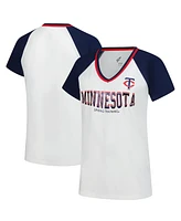 G-iii 4Her by Carl Banks Women's White/Navy Minnesota Twins Ball Park Raglan V-Neck T-Shirt