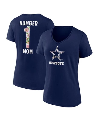 Logo Athletic Women's Navy Dallas Cowboys Floral Number 1 Mom V-Neck T-Shirt