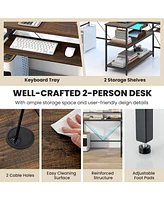 2-Person Reversible Computer Desk Long Office with Led Lights