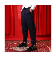 Campus Sutra Men's Prussian Blue Tailored Linen-Blend Trousers
