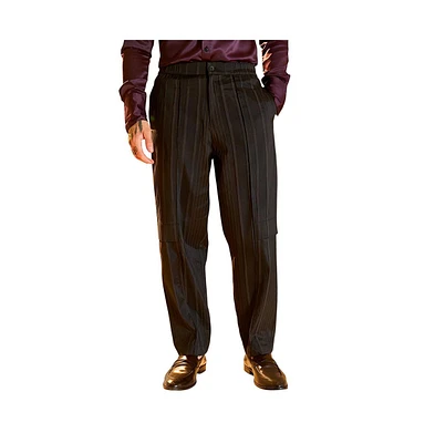 Campus Sutra Men's Onyx Black Unbalanced-Ridge Straight Trousers