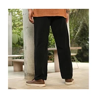 Campus Sutra Men's Onyx Black Corduroy Pleated Trousers