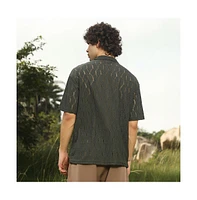 Campus Sutra Men's Juniper Green Honeycomb-Knit Polo T-Shirt