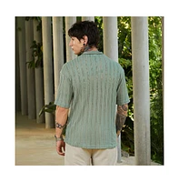 Campus Sutra Men's Sage Green Duo-Striped Relaxed Polo T-Shirt