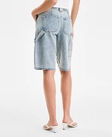 Bar Iii Women's Denim Cargo Shorts, Exclusively at Macy's