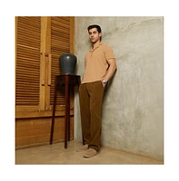 Campus Sutra Men's Peanut Brown Rope-Tactile Cuban Polo T-Shirt