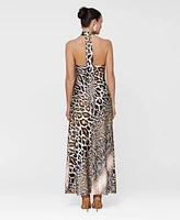 Avec Les Filles Women's Printed Halter Scarf-Tie Maxi Dress