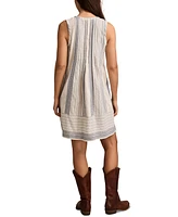 Lucky Brand Women's Printed Cotton Pintuck Mini Dress