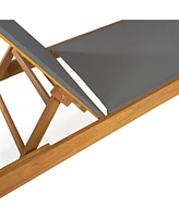 Lagunan 77.56"x26.38" Modern Minimalist Adjustable Acacia Wood Chaise Outdoor Lounge Chair, Dark Gray/Natural