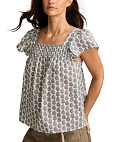 Lucky Brand Women's Square-Neck Smocked Cotton Peasant Top