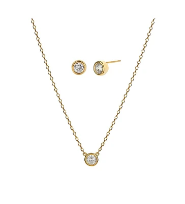 Sterling Silver 18k Gold Plated Single Round Pendant Margot Necklace & Stud Earrings Set