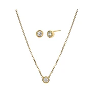 Sterling Silver 18k Gold Plated Single Round Pendant Margot Necklace & Stud Earrings Set