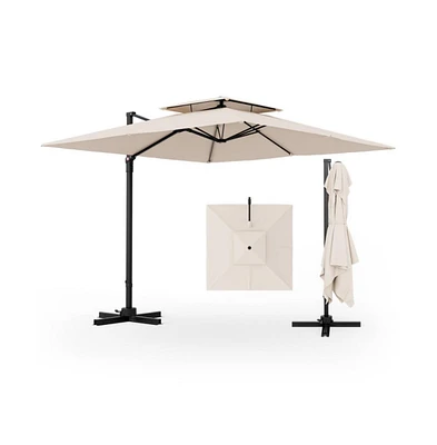 9.5 Feet Cantilever Patio Umbrella with 360° Rotation and Double Top