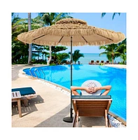 9 Feet Solar Powered Thatched Tiki Patio Umbrella with Led Lights.