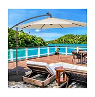 10 Feet Cantilever Umbrella with 32 Led Lights and Solar Panel Batteries