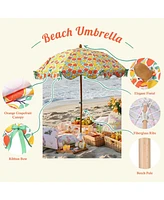 LAGarden Our Beach Umbrella for 6ft Beech Wood Pole w/ Tablecloth Printed Orange Grapefruit for Outdoor Garden Summer Event Planning Small Patio Balco