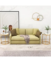 16 Inch Marble Top Round Side Table with Metal Frame for Living Room Bedroom-Set of 2