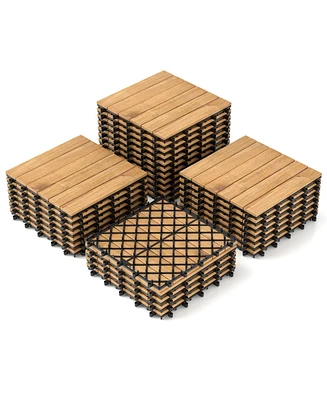 Costway 30 Pcs Acacia Wood Flooring Tiles 12" x 12" Snap-in-place Patio Tiles for Porch