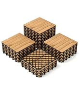 Costway 30 Pcs Acacia Wood Flooring Tiles 12" x 12" Snap-in-place Patio Tiles for Porch