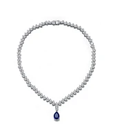White Gold Plated with Blue and Clear Cubic Zirconia Statement Necklace