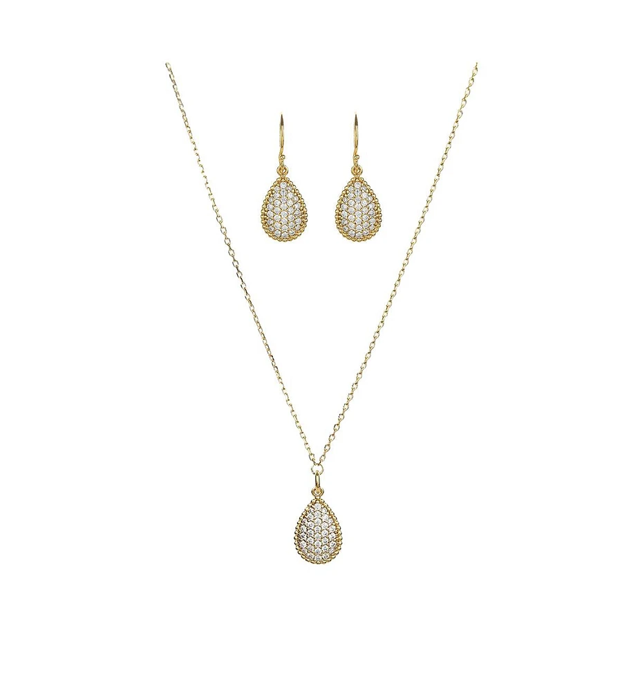 Sterling Silver 18k Gold Plated Leah Crystal Teardrop Necklace & Earrings Set