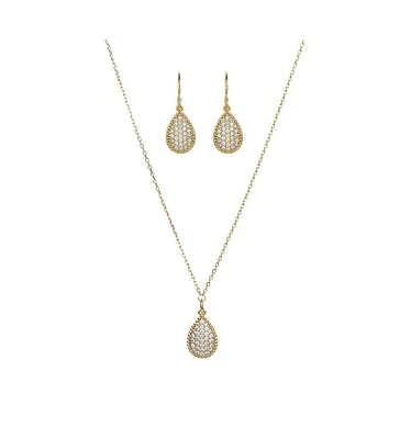 Sterling Silver 18k Gold Plated Leah Crystal Teardrop Necklace & Earrings Set