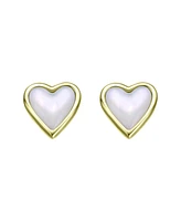 Kids 14K Gold Plated with White Shell Pearl Heart Stud Earrings