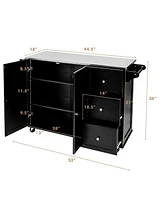 Kitchen Island 2-Door Storage Cabinet with Drawers and Stainless Steel Top