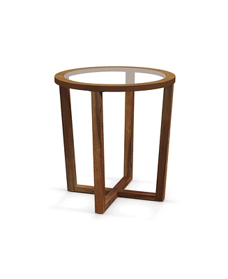 Modern Round End Table Sofa Side Table with Tempered Glass Top
