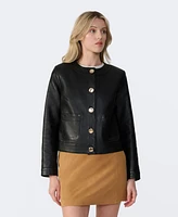 Furniq Uk Women's Leather Cropped Jacket, Created for Macy s