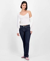 Just Polly Juniors Cotton Rib Knit Cardigan Madden Girl Juniors Mid Rise Pintuck Bootcut Jeans