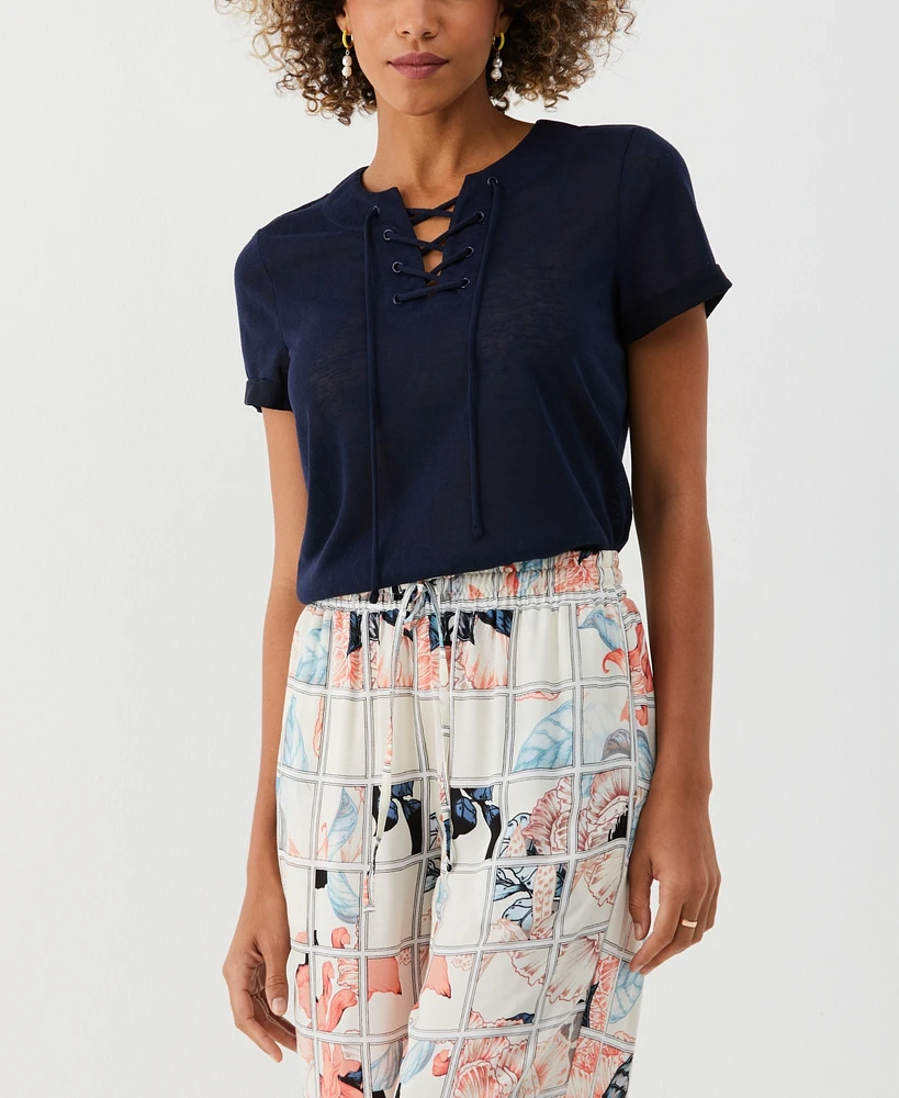 Ella Rafaella Petite Floral Print Ruffled Crew Neck Sleeveless Top