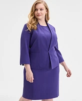 Kasper Plus Collarless 3/4-Sleeve Blazer