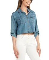 Bcx Juniors' Denim Cropped Utility Shirt