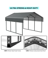 Heavy-Duty Metal Carport - 10x15 Ft - Outdoor Garage Shelter