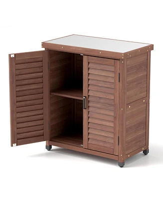 Potting Bench with Storage & Metal Top - Outdoor Garden Workstation