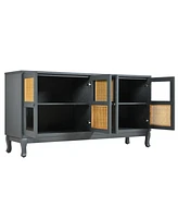 Industrial Grey Retro Sideboard with Rattan Doors