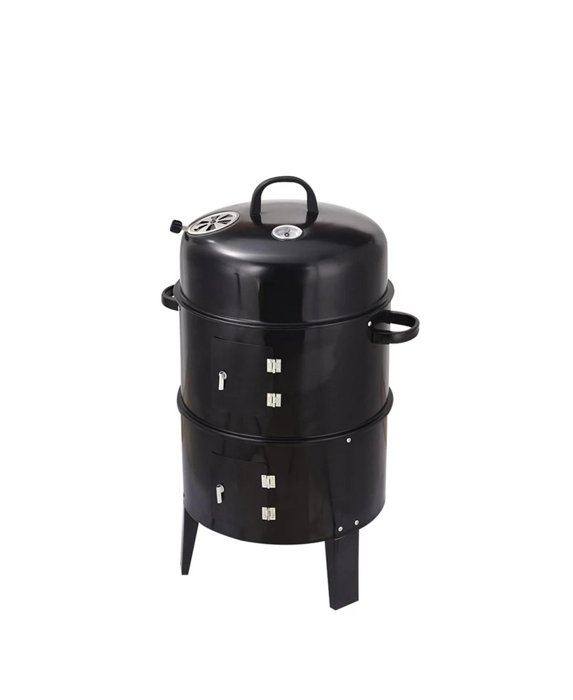 Outdoor double-layer grill, charcoal wood fired braising and smoking stove