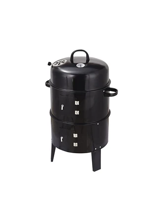 Outdoor double-layer grill, charcoal wood fired braising and smoking stove