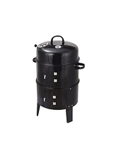 Outdoor double-layer grill, charcoal wood fired braising and smoking stove