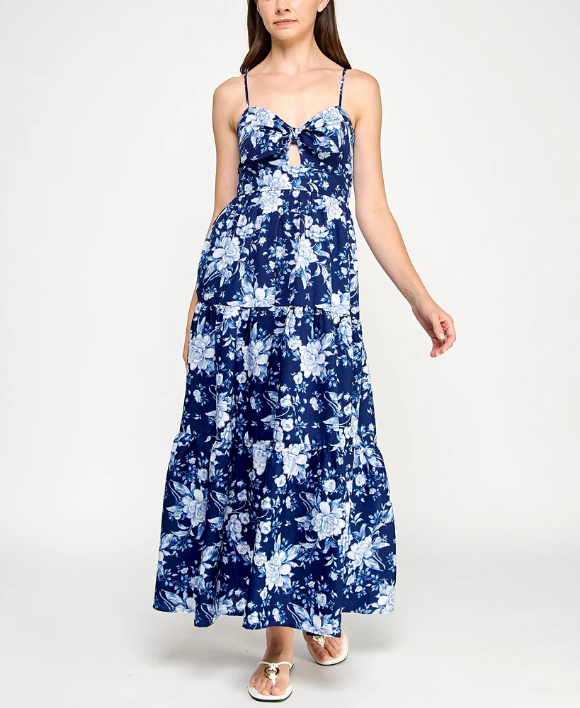 Trixxi Juniors' Printed Keyhole Sleeveless Maxi Dress