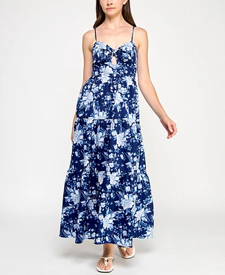 Trixxi Juniors' Printed Keyhole Sleeveless Maxi Dress